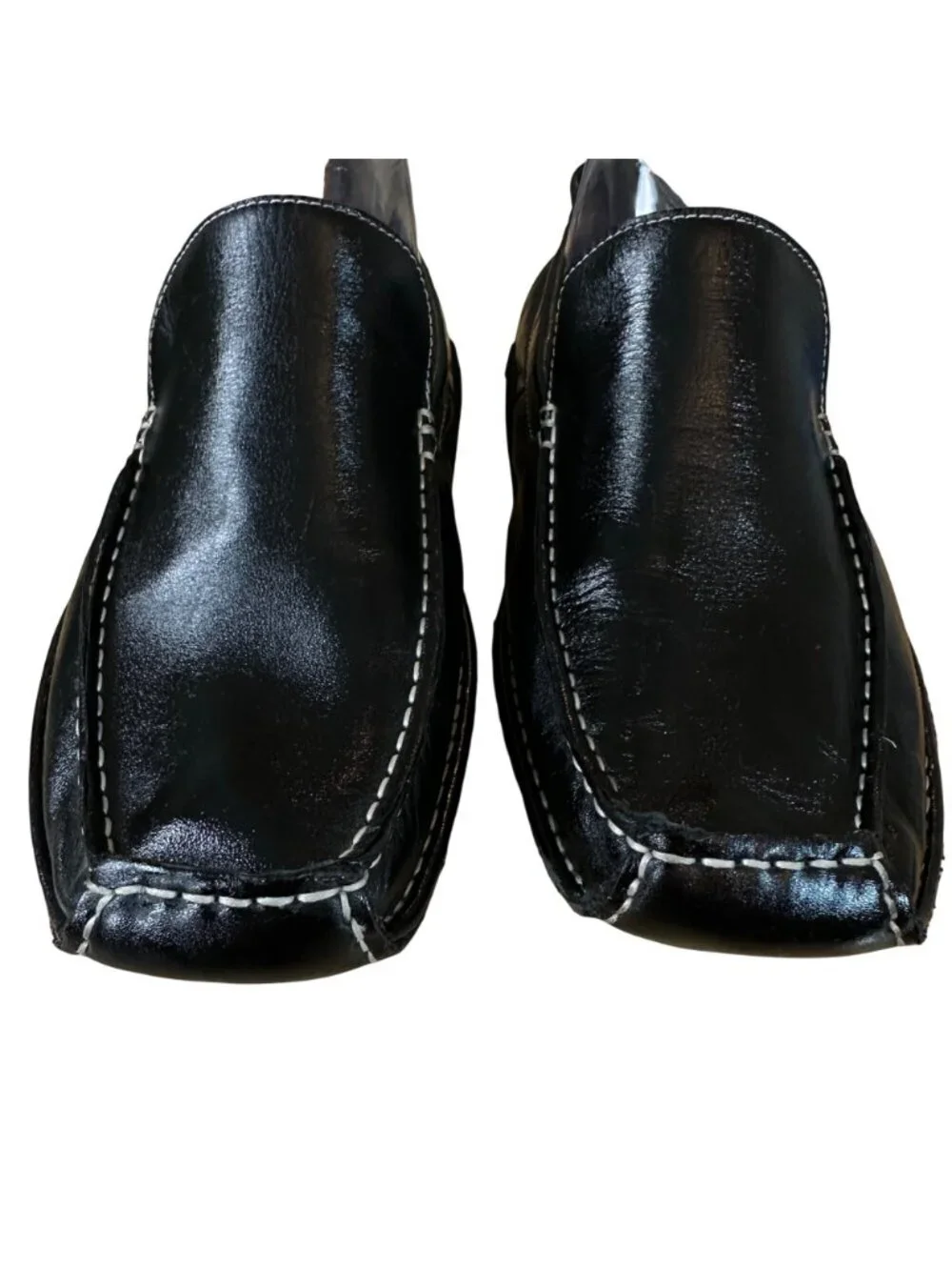 Steve Madden Size 8.5 Upper Leather Slip-On Loafers Contrast Stitching Black